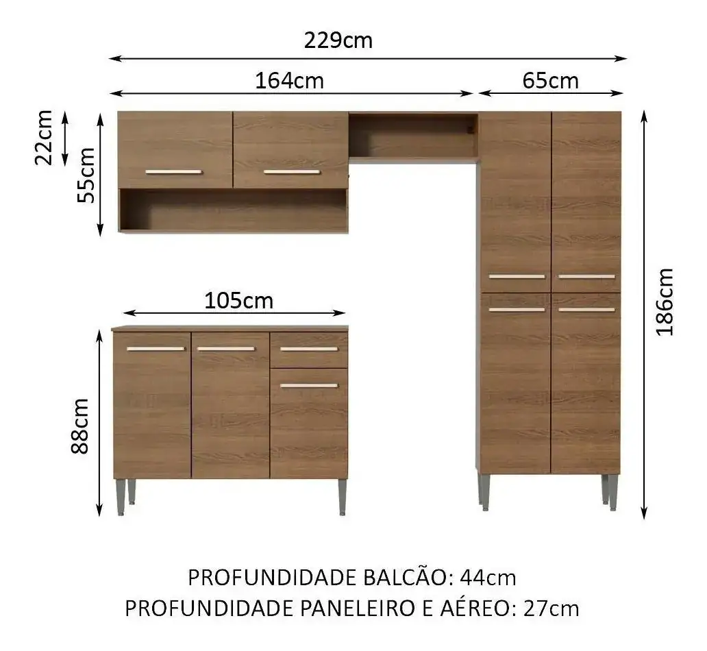 Cozinha Compacta Madesa Emilly Pop Com Armário E Balcão Cor Rustic - Imagem 3