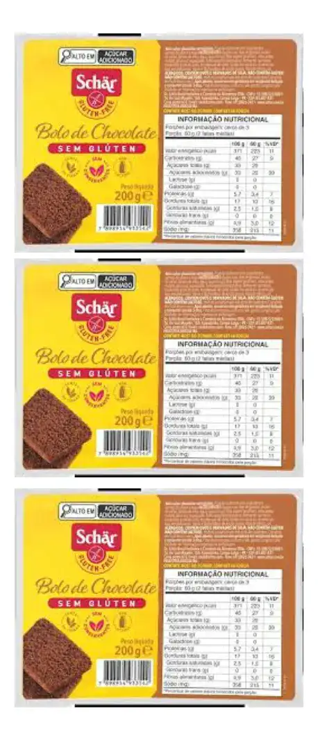 Kit C/3un Bolo De Chocolate Sem Glúte Sem Lactose Schar 200g - Imagem 2