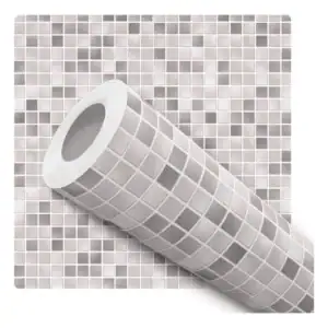 Papel De Parede Lavável Pastilha Azulejo Estilo Aço Cinza 5m