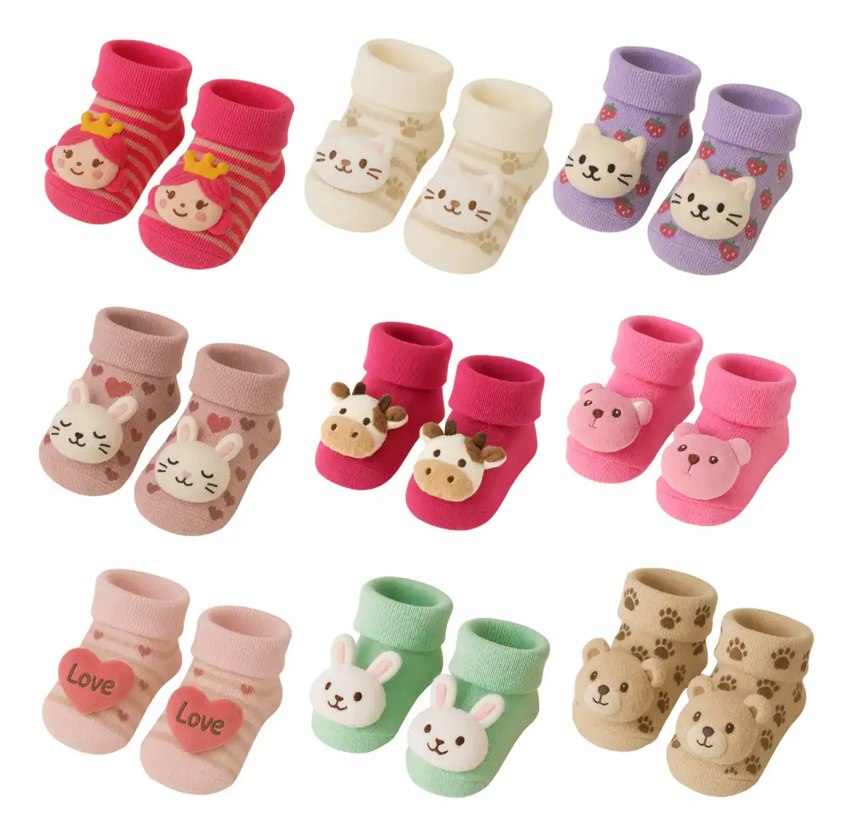 Kit 06 Pares Meia Bebê Bichinho Infantil Inverno Pelúcia 3d - Imagem 4