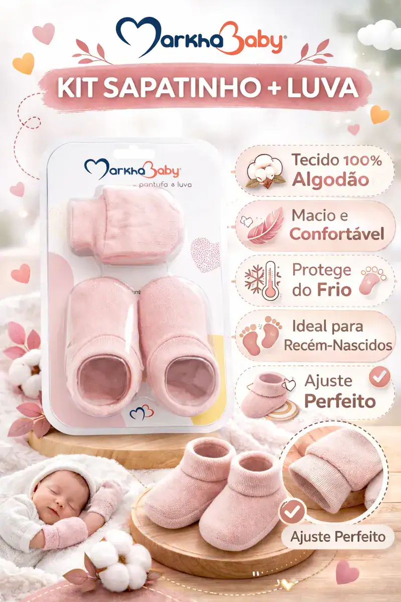 2 Kits Maternidade Bebê Recém-nascido Luvas E Meias Pantufa - Imagem 3