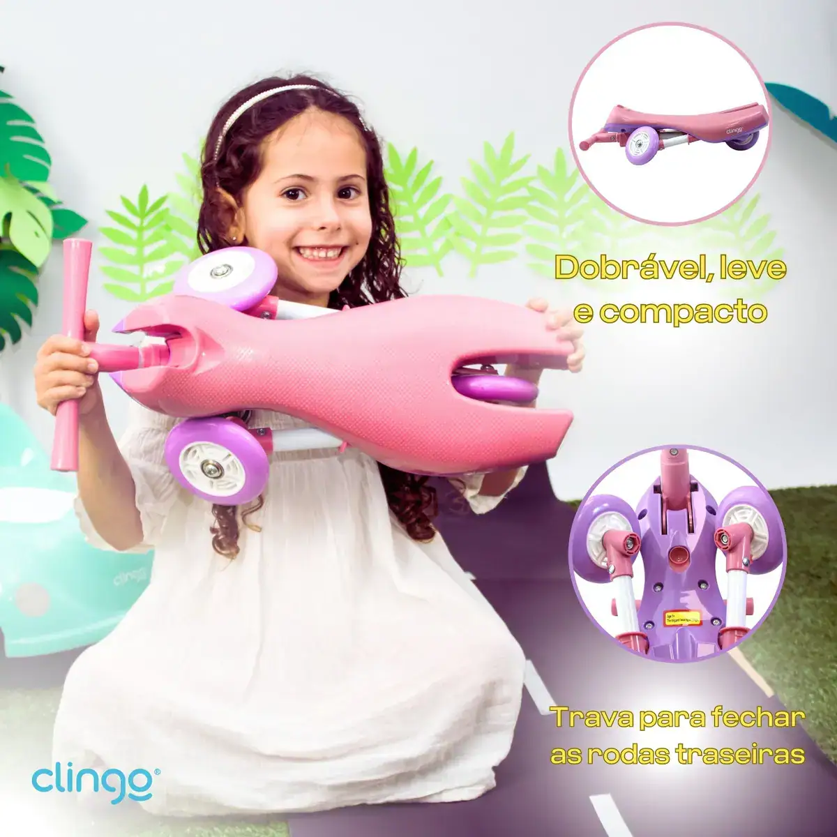 Triciclo Infantil Dobrável Rosa E Lilás - Clingo - Imagem 2
