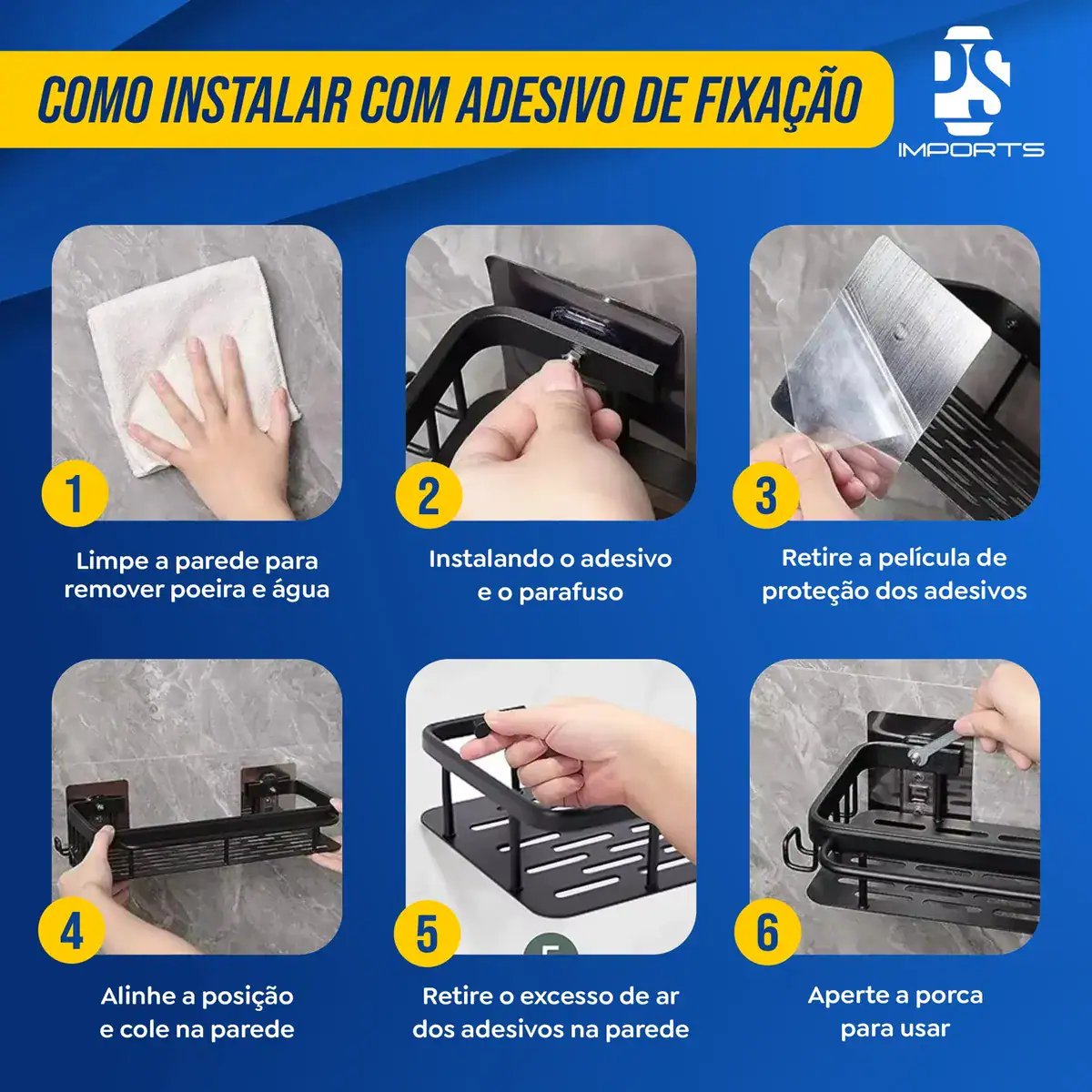 Kit 2 Suporte Porta Shampoo Sabonete Banheiro Adesivo Parede - Imagem 3