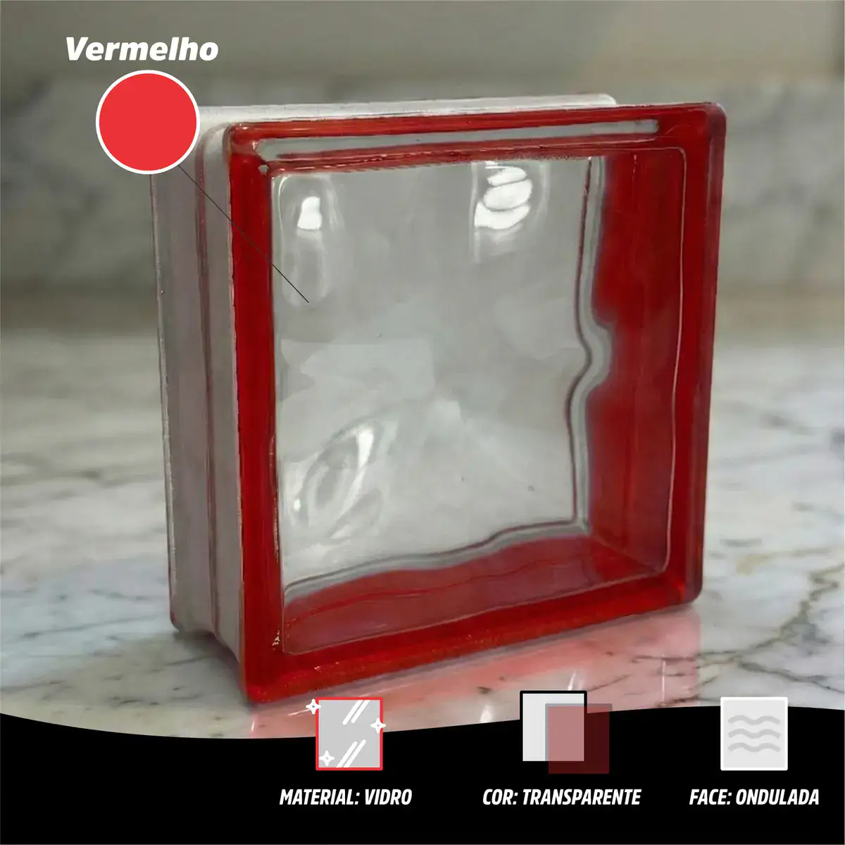 Tijolo Bloco Vidro Colorido , Rosa , Amarelo Ou Vermelho
