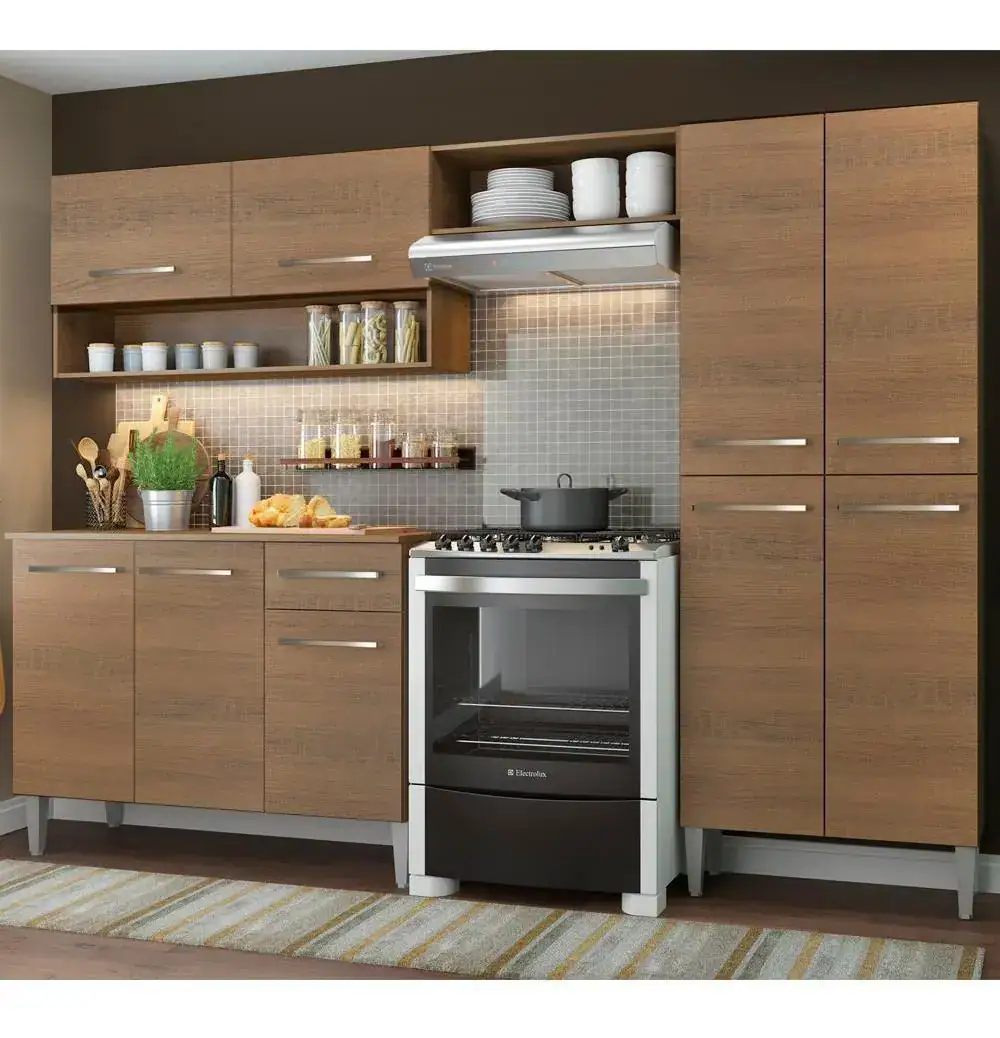 Cozinha Compacta Madesa Emilly Pop Com Armário E Balcão Cor Rustic