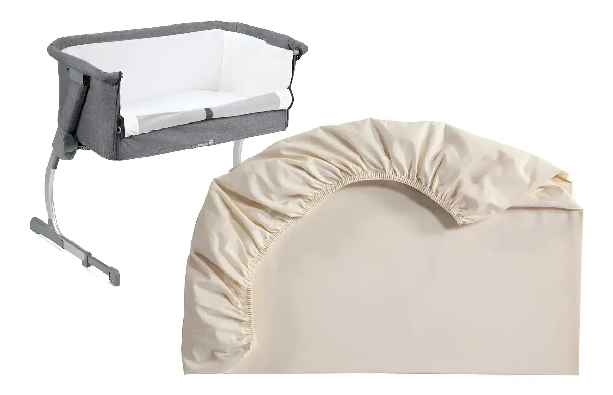 Kit 3 Lençóis P/ Berço Side + Protetor -100% Algodão 400fios Desenho Do Tecido Branco, Palha E Cinza