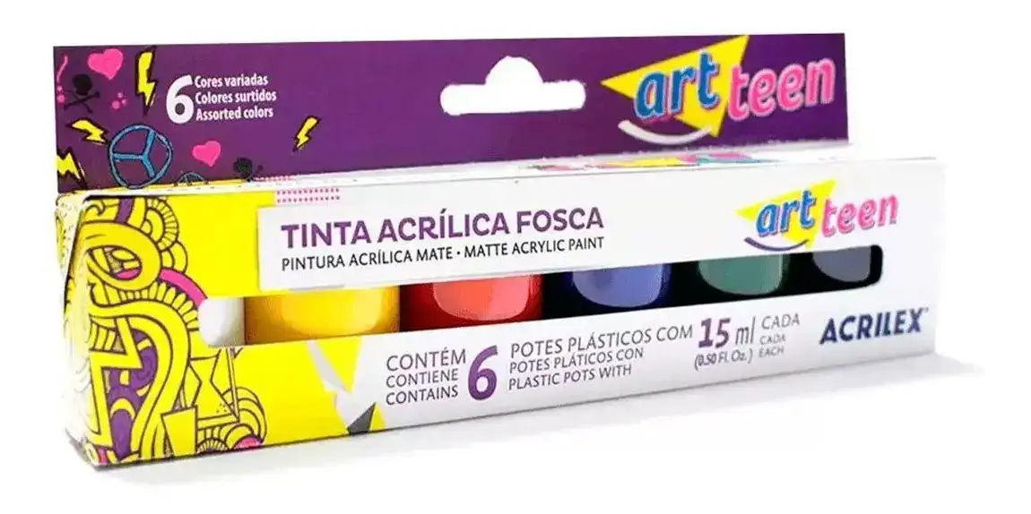 Tinta Acrílica Fosca Art Teen 6 Potes 03506 Acrilex - Imagem 4