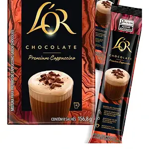 Cappuccino Solúvel Chocolate Premium L'or 156,8g Com 8 Sachês