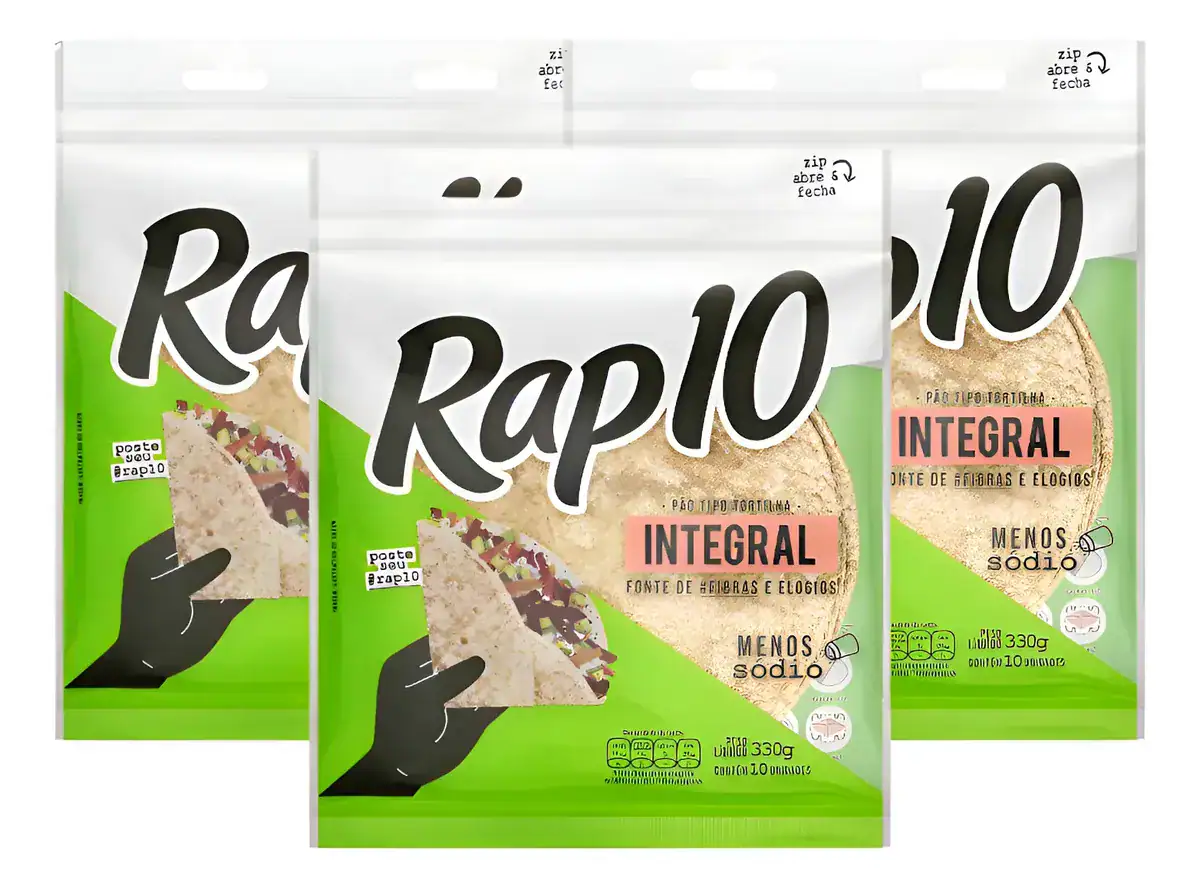 Kit Com 3 Tortilhas Integrais Rap10 10 Unidades 300g