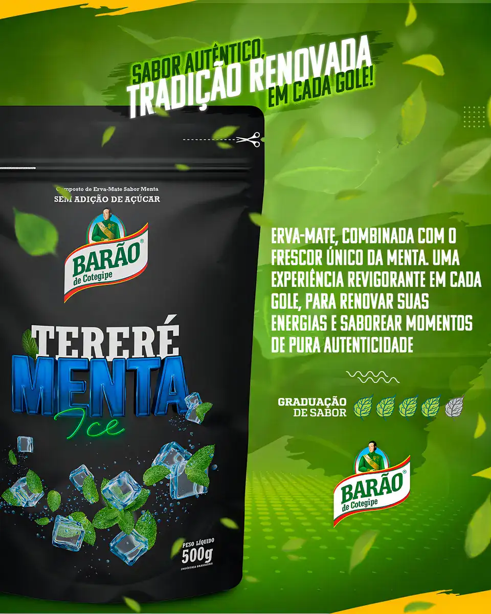 Erva-Mate Barão de Cotegipe Tereré Menta Ice 500g – Sabor Refrescante de Hortelã, Sem Glúten e Sem Adição de Açúcar