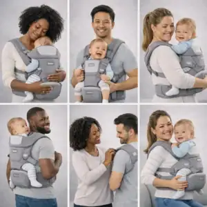 Bolsa Canguru Ergonômico Bebê Mãe Premium 12 Posições 4 Em 1 Baby Bear Cor Cinza