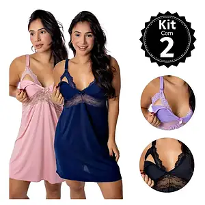 Kit 2 Camisola Amamentação Maternidade Pós Parto Abre Fácil