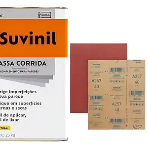 Kit Massa Corrida Suvinil 25Kg + 10 Lixas Grão 150 Para Parede
