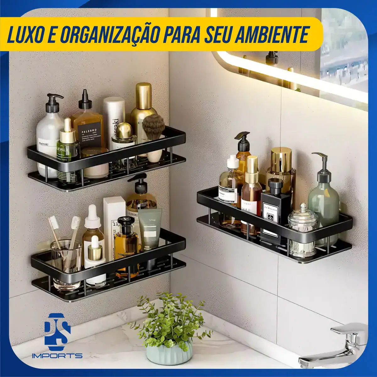 Kit 2 Suporte Porta Shampoo Sabonete Banheiro Adesivo Parede