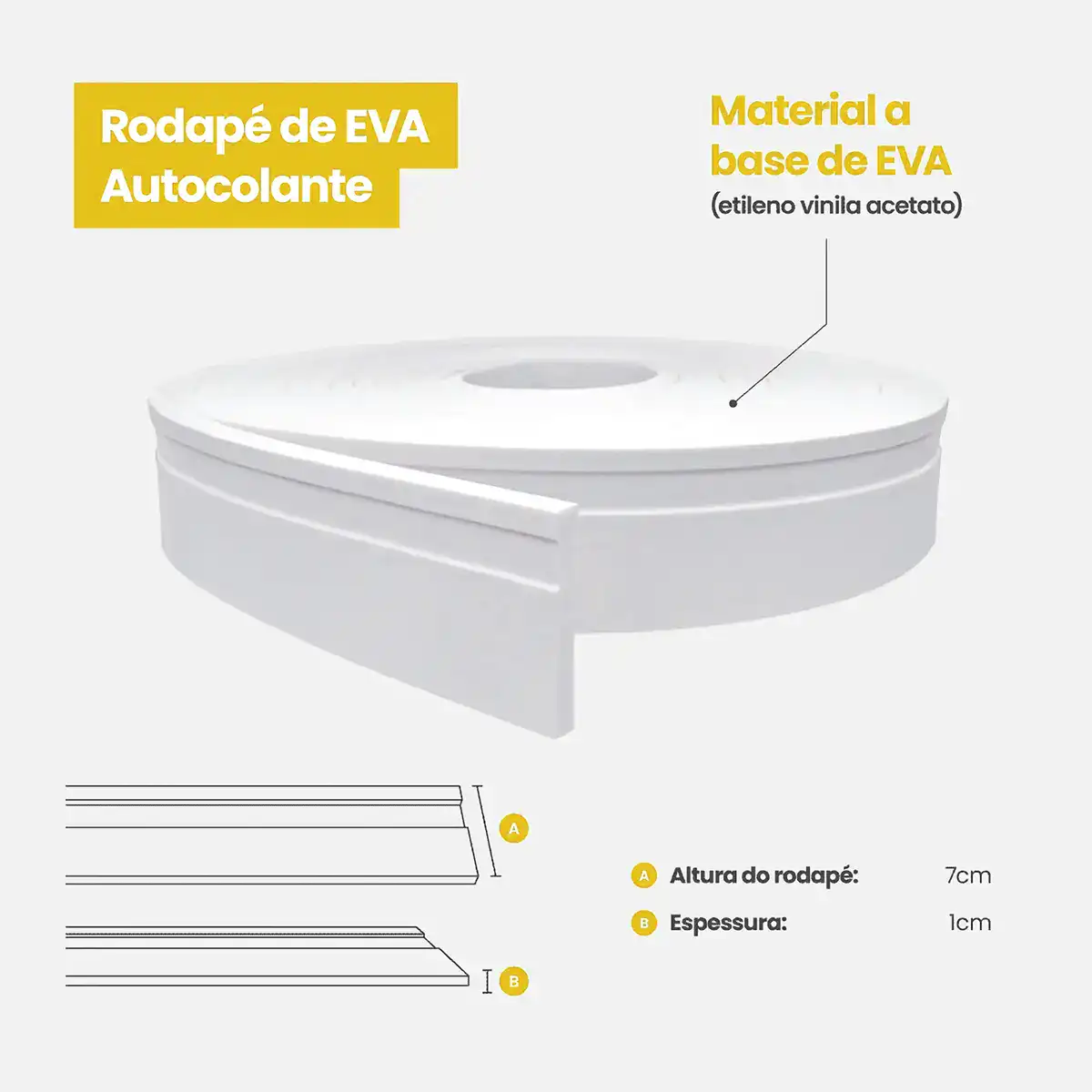 Rodapé De Eva Autocolante 15mx7cm Flexível Branco Decorativo
