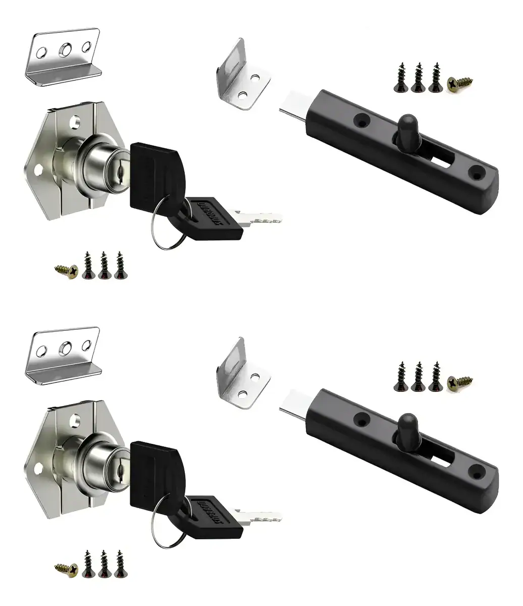 Kit 2 Fechaduras + 2 Trincos Portas Armario Guarda Roupa