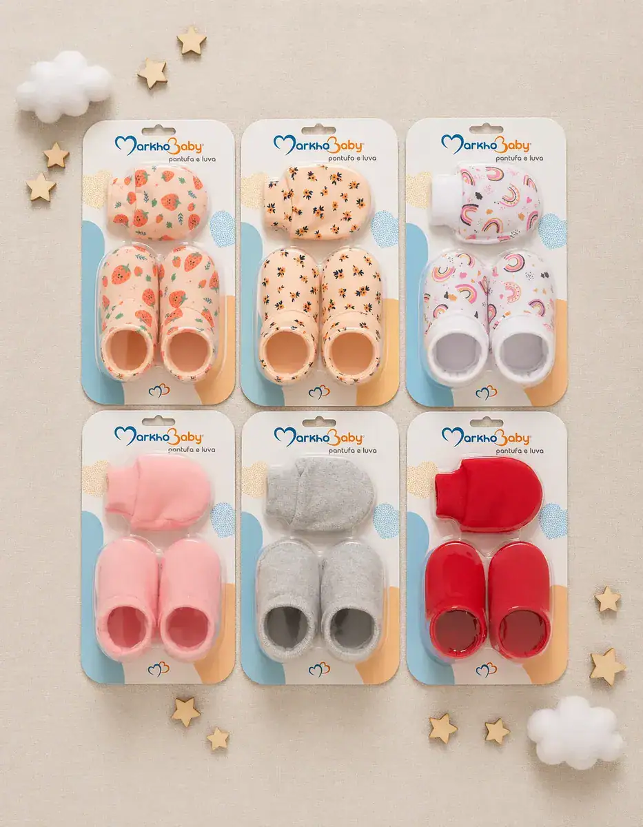 2 Kits Maternidade Bebê Recém-nascido Luvas E Meias Pantufa