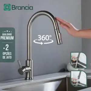 Torneira Cozinha Gourmet Monocomando Ducha Extensível Luxo Misturador Escovado Mesa Bancada Flexia Com Garantia Cor Prata - Brancia