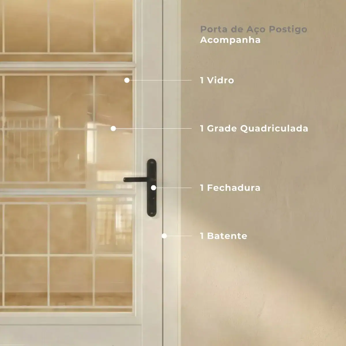 Porta De Aço Postigo 215x85cm Com Grade Quadrada Eg - Imagem 3
