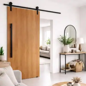 Porta De Madeira 1m + Kit De Correr 2m + Puxador Flat 1m Preto Cor Carvalho