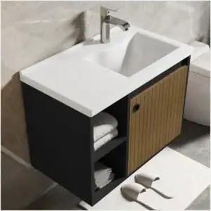Conjunto Kit Gabinete Armário Balcão Aéreo Suspenso Com Cuba Para Lavabo Pia Banheiro 1 Porta Nicho Organizador Espelheira Suspensa Parede Bancada Prateleira Com Espelho Aqua - Móveis Xpress