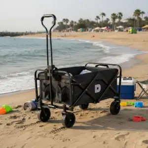 Carrinho Camping Praia Pesca Passeio Dobrável Até 150kg Pret Preto