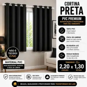 Cortina Blackout De Pvc 2,20m X 1,30m Preto Corta Luz