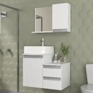 Conjunto Gabinete Banheiro Cross 60cm Na Cor: Branco Inteiro