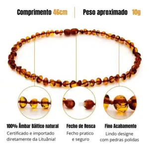 Colar De Âmbar Adulto 46cm Original - Importado Da Lituânia