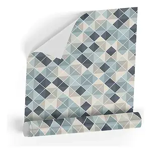 Papel De Parede Adesivo Sala Geométrico Pastilha Azul 1m