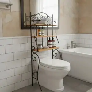 Prateleira Sobre O Vaso Sanitário Ferro Madeira Colonial Preto