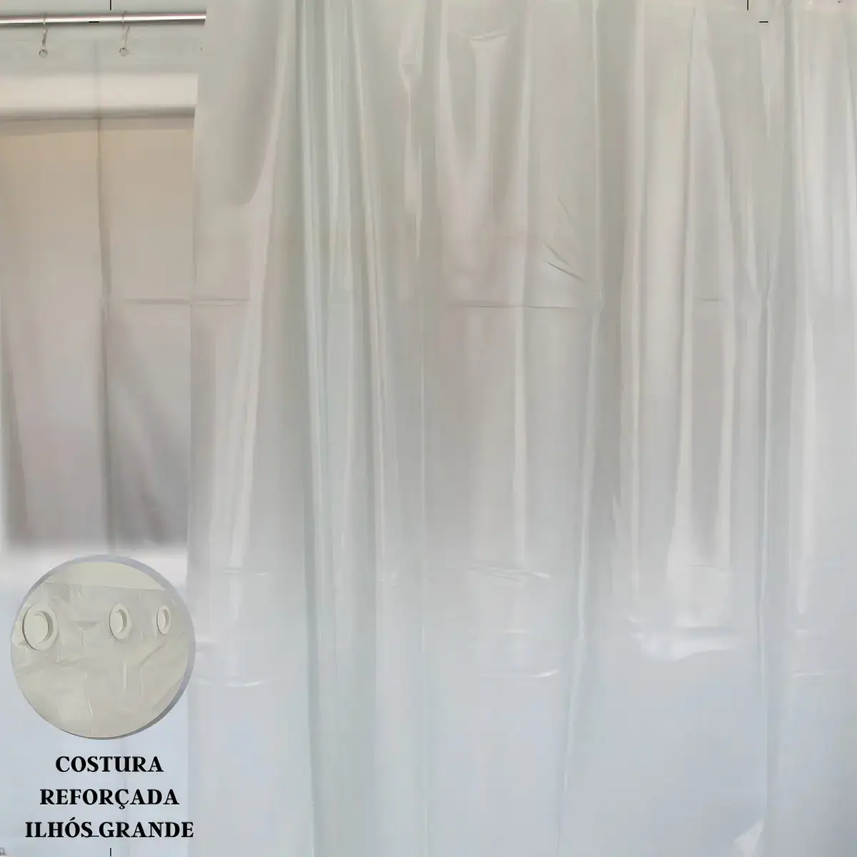 Cortina Box Banheiro Fosca NM PVC Antimofo 1.40x2.00m Ilhós Alumínio - Imagem 6