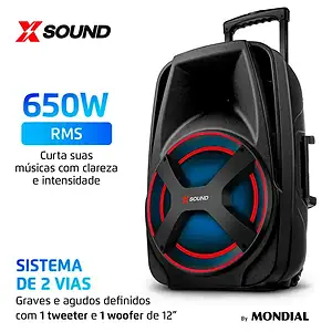 Caixa Amplificada Mondial CM-650-N 650W Bluetooth MIC Guitar
