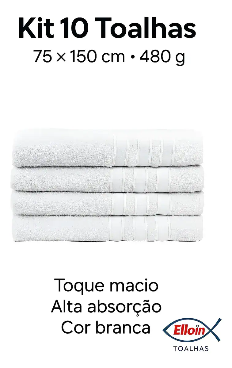 Kit 10 Toalha Banho Grossa Hotelaria Cor Branco Liso - Imagem 3