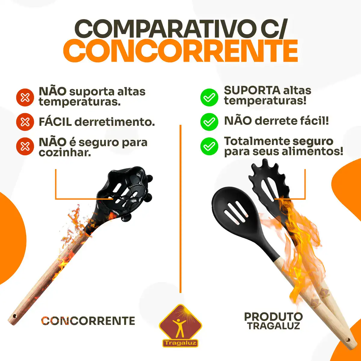 Kit 12 Utensilios De Cozinha Em Silicone Com Escumadeira Cabo De Madeira Antiaderente Resistente Para Cozinhar Tragaluz Preto - Imagem 3