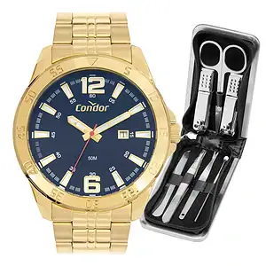 Kit Relógio Condor Masculino Dourado Co2115ncg/k4a Dourado Azul