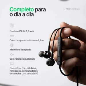 Fone De Ouvido Com Fio Intra Auricular 1.2 Metros 3.5mm Foninho Resistente C/ Microfone Anti Ruído Durável Xbox Games Esportivo Academia Corrida Celular Computador Notebook Original Alto C/ Entrada P2