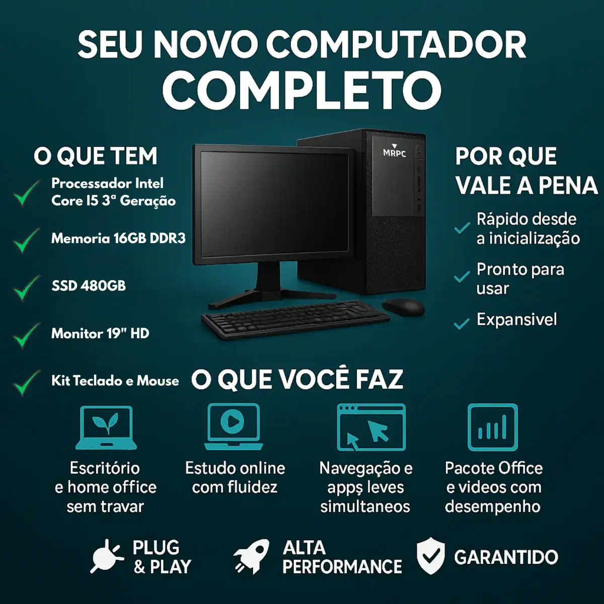 Pc Computador Completo Intel I5 16gb Ssd 480gb Monitor 19 - Imagem 2