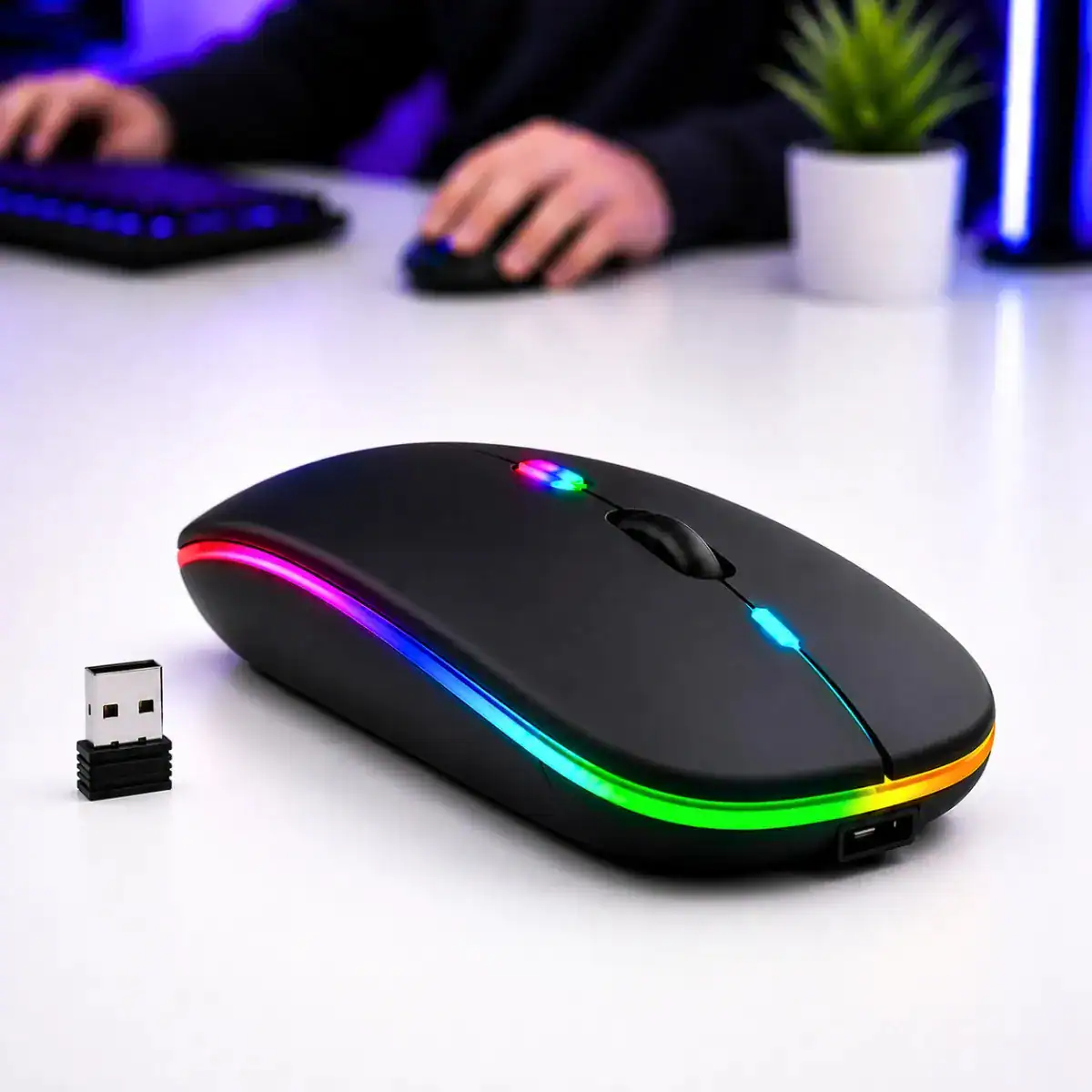 Mouse Sem Fio Recarregável Bluetooth Wireless Ergonômico Óptico Informática Gamer Led Rgb Notebook Pc Tablet Smartphone Comica - Imagem 6