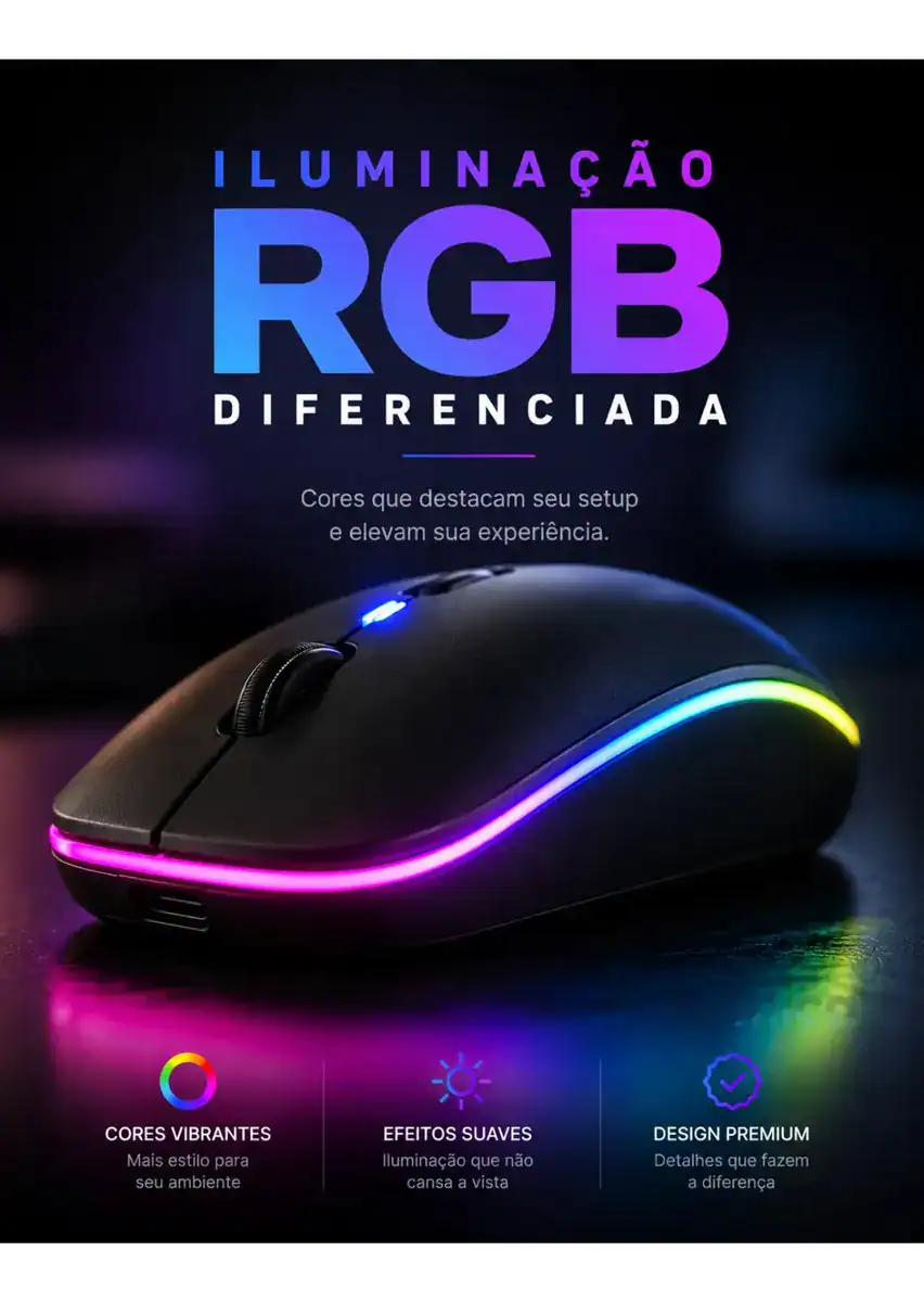 Mouse Sem Fio Recarregável Bluetooth Wireless Ergonômico Óptico Informática Gamer Led Rgb Notebook Pc Tablet Smartphone Comica - Imagem 2