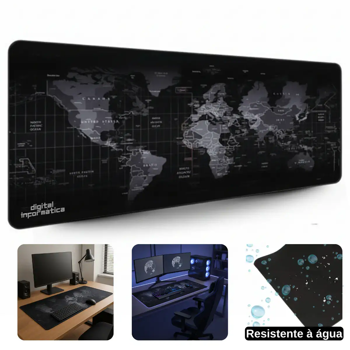 Mouse Pad Gamer Grande 70x35 Profissional Antiderrapante Speed Mapa Mundi Digital Informática - Imagem 7