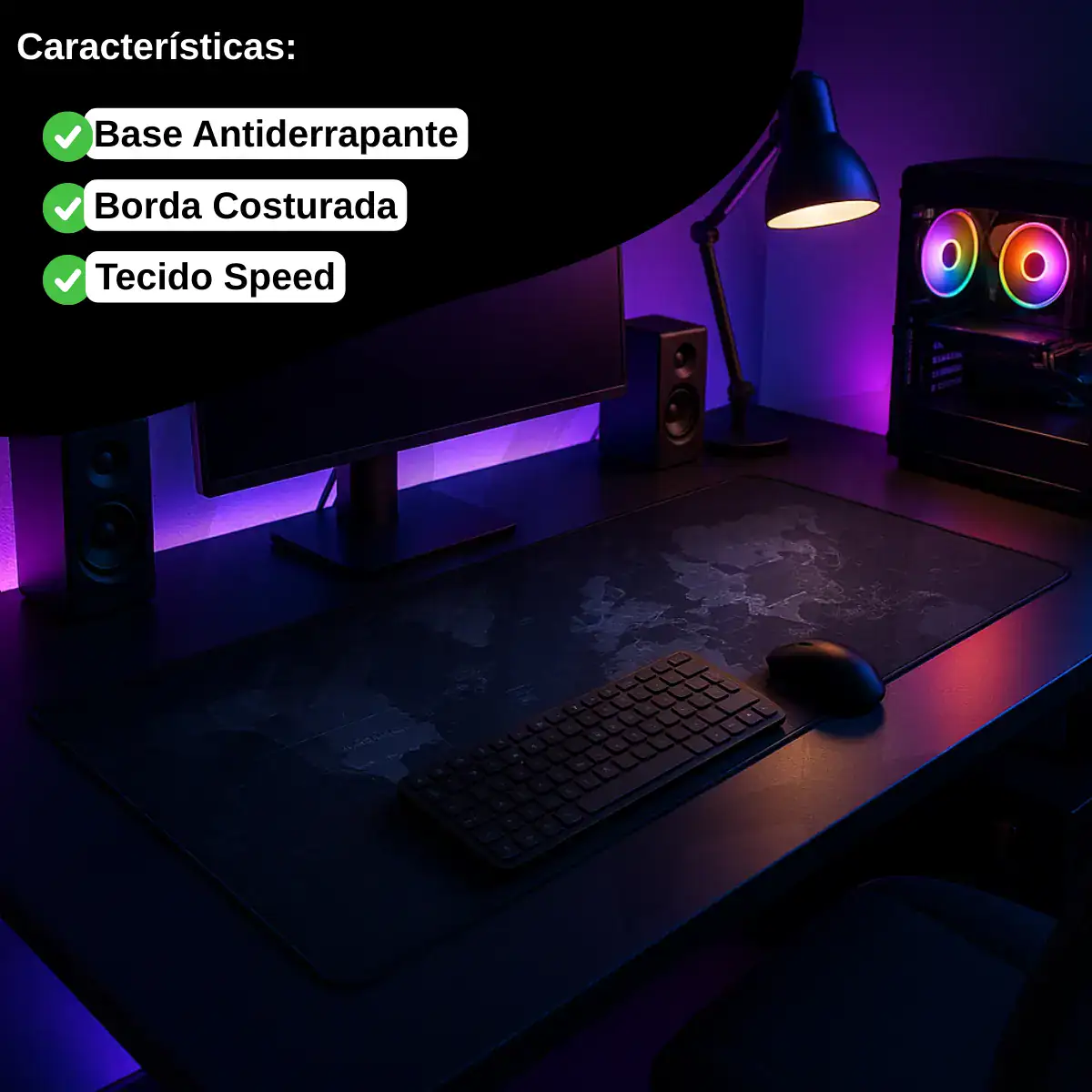 Mouse Pad Gamer Grande 70x35 Profissional Antiderrapante Speed Mapa Mundi Digital Informática - Imagem 4