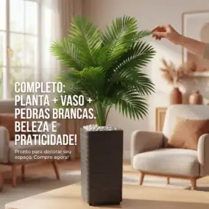 Planta Folhagem Artificial Grande Com Vaso Decorativo Sala
