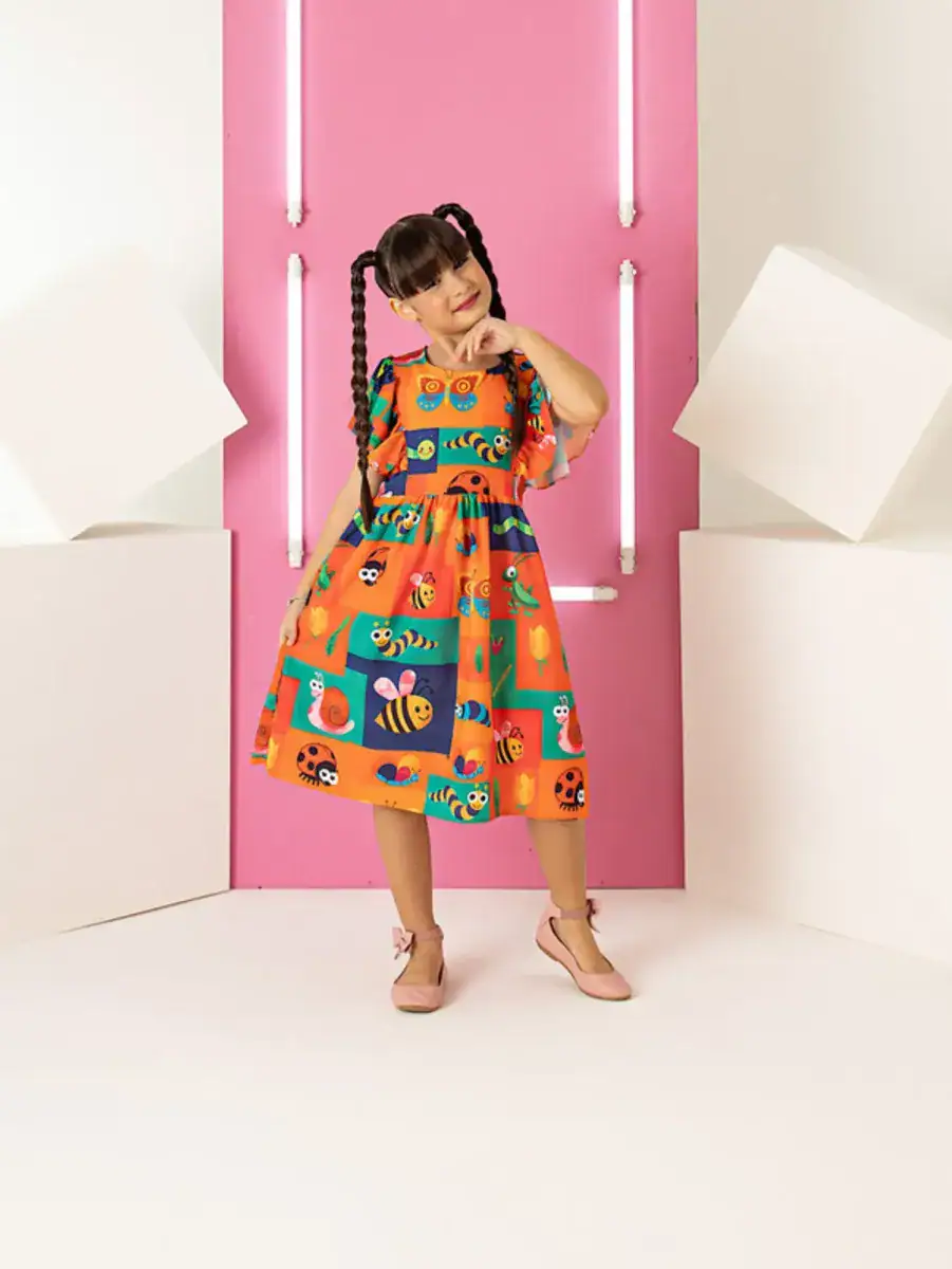 Vestido Infantil Menina Festa Mini Diva Colorido Babado Moda - Imagem 5