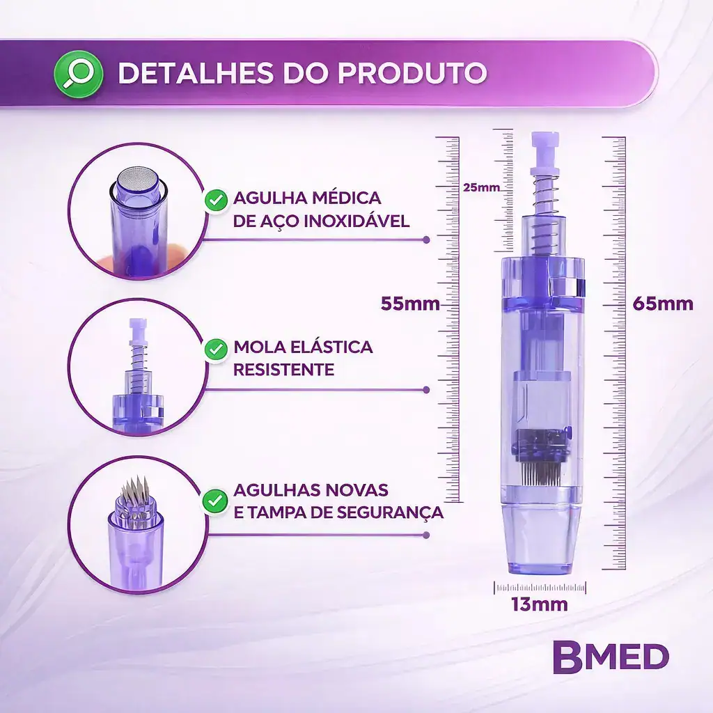 Kit 20 Cartuchos Dermapen 12 Agulhas Nano 12 24 36 42 BMED - Imagem 5