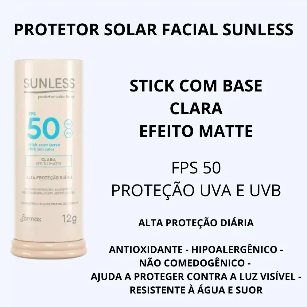 Protetor Solar Stick Com Base Clara Efeito Matte Sunless 12g - Imagem 5
