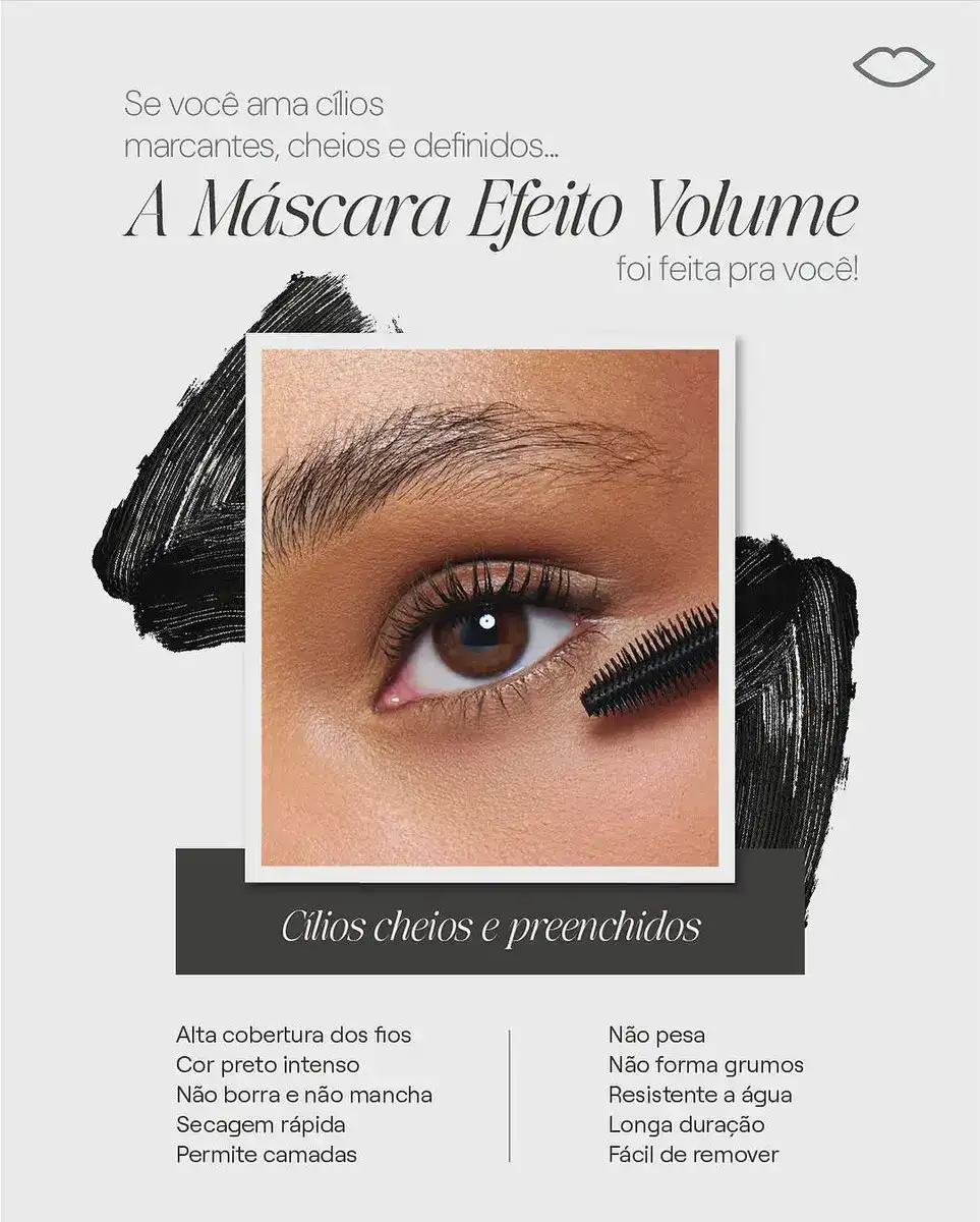 Máscara de Cílios Boca Rosa Preto Efeito Volume Longa Duração Vegan