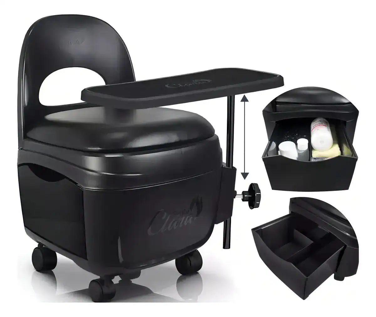 Cadeira Cirandinha Manicure Pedicure Preto Santa Clara com Gaveta e Rodinhas