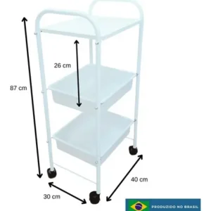 Carrinho Auxiliar Salão Clínica Estética 1 Tampo E 2 Bdj Cor Branco Mbm Decor