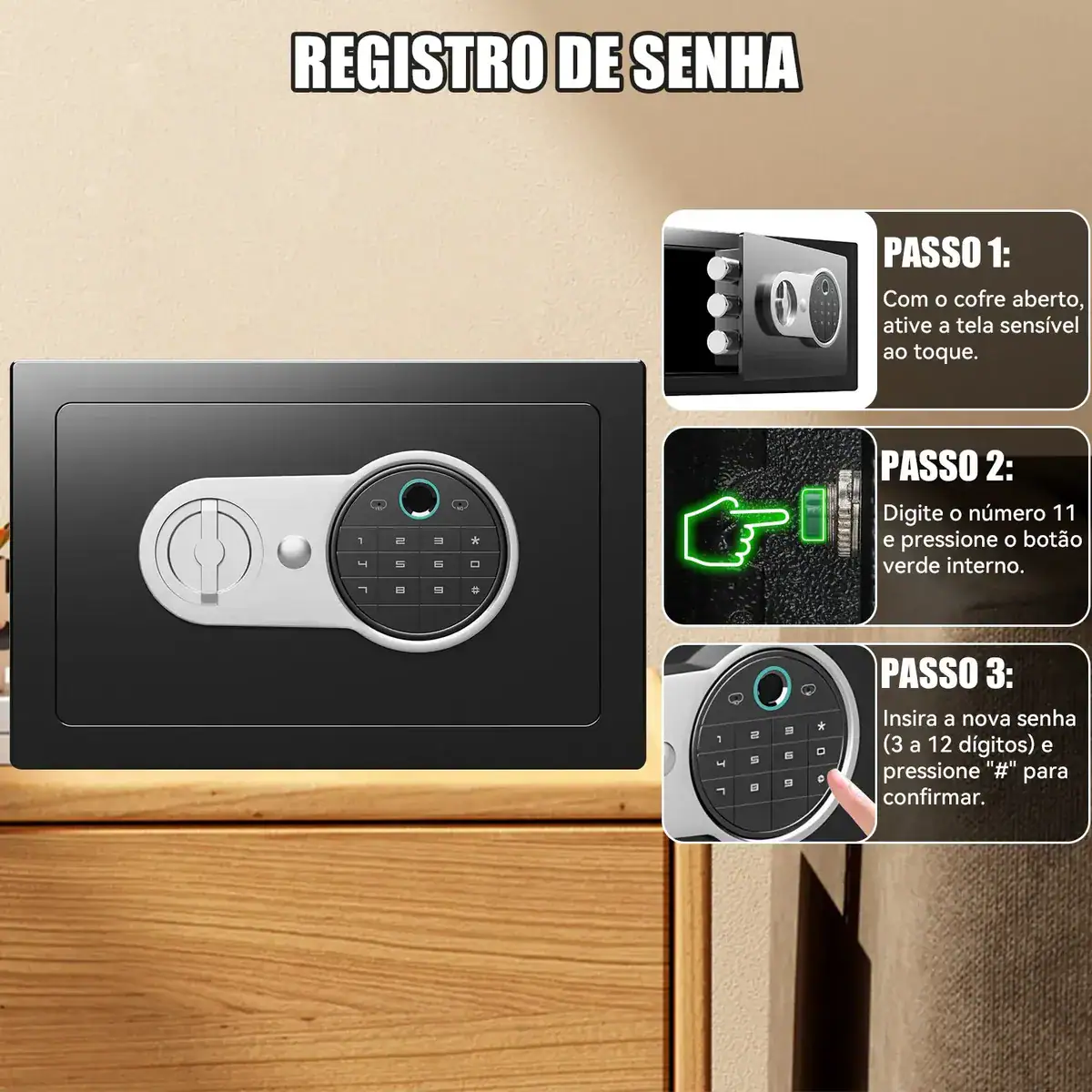 3 Em 1 Cofre Eletrônico Digital Biométrico Senha Ou Chave - Imagem 3